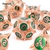 7 Pcs Copper Green Meteor Hammer Metal Dice Solid Metal Polyhedral Dice Set Suitable for Role-Playing RPG  Board Game Card Game