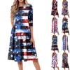 Женское повседневное модное платье миди с круглым вырезом и рукавом три четверти с принтом «День независимости»