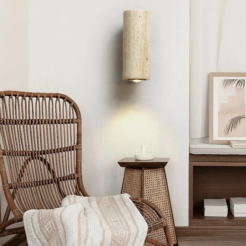 Желтый травертин в японском стиле в стиле ваби-саби, прикроватная лампа для спальни, гостиная, вилла, внутренний двор, балкон, фоновая люстра