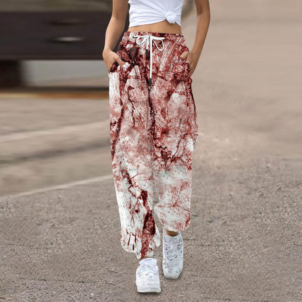 Женские спортивные штаны, мешковатые, с высокой талией, большие размеры, спортивные штаны с карманами, напечатанные брюки, брюки для женщин