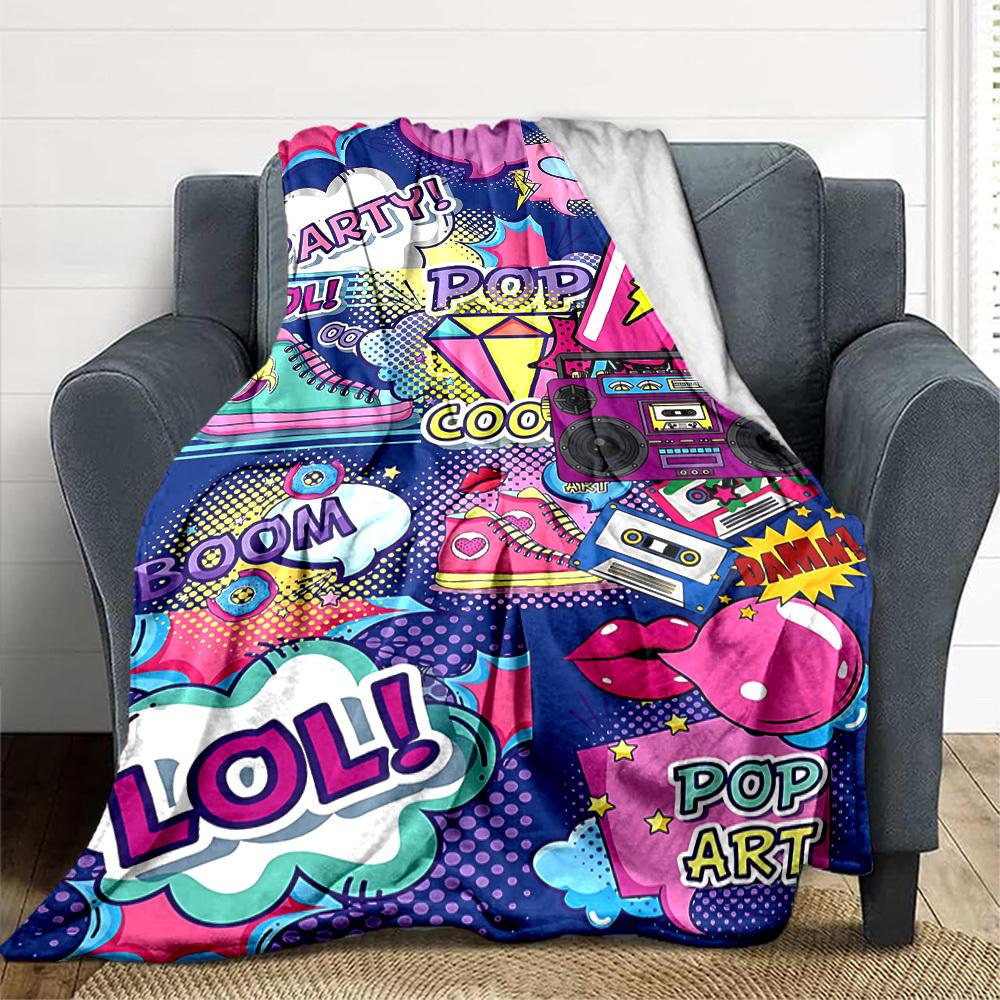 1pc Pop Art Blanket Lightweight Flannel Blanket Throw Blanket For Sofa, Bed, Travel, Camping, Livingroom, Couch, Chair, And Bed yy2509026141