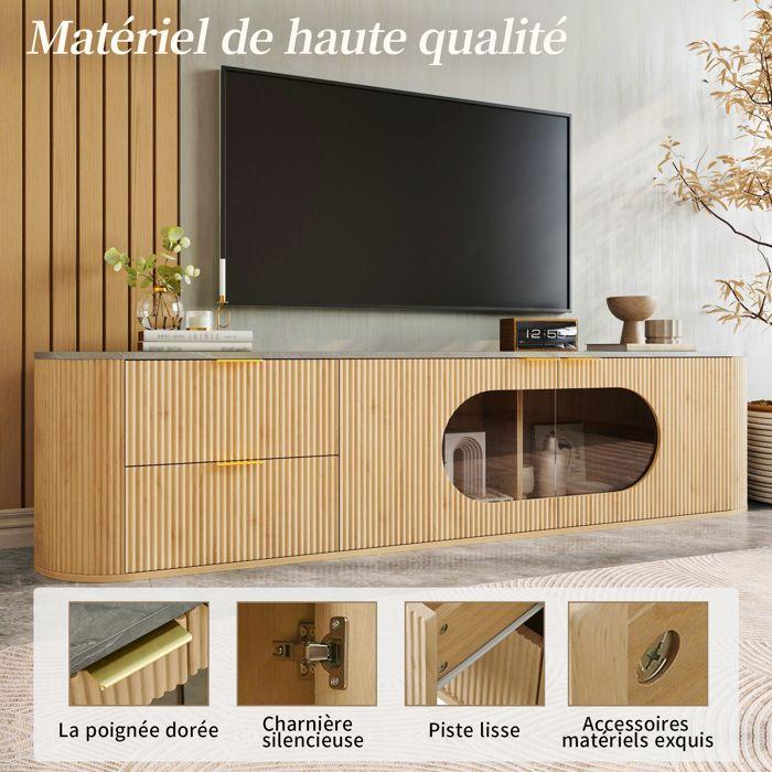 Meuble TV - 172 cm - Portes texturées 3D - Porte ovale en verre - 2 portes, 2 tiroirs