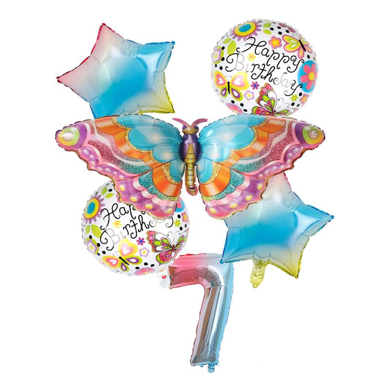 6 шт. набор из фольгированных воздушных шаров в виде бабочек, розовые, синие, разноцветные бабочки, 32-дюймовые воздушные шары с цифрами, товары для декора вечеринки по случаю дня рождения ребенка