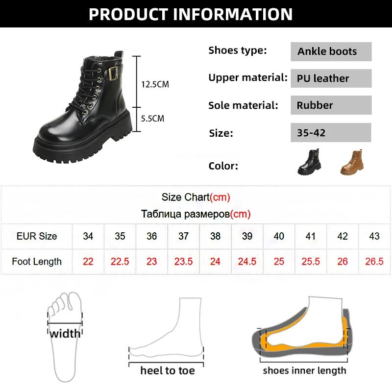 Fashion Chunky Platform Combat Boots for Women 2024 Winter Thicken Warm Plush Ankle Boots Woman Punk Thick Bottom PU Leather Botas Mujer