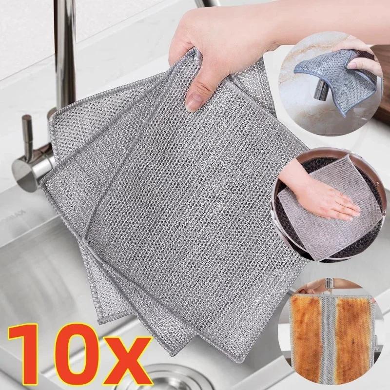 Кухонная плита Серебряная проволочная тряпка Стальная проволочная салфетка для мытья посуды Антипригарное масло Удаление масла Грязь Металлическая серебряная проволочная тряпка для очистки