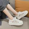 Women's 2024 Autumn White Genuine Leather Height-Enhancing Sports Shoes with Thick Sole and Breathable Design.