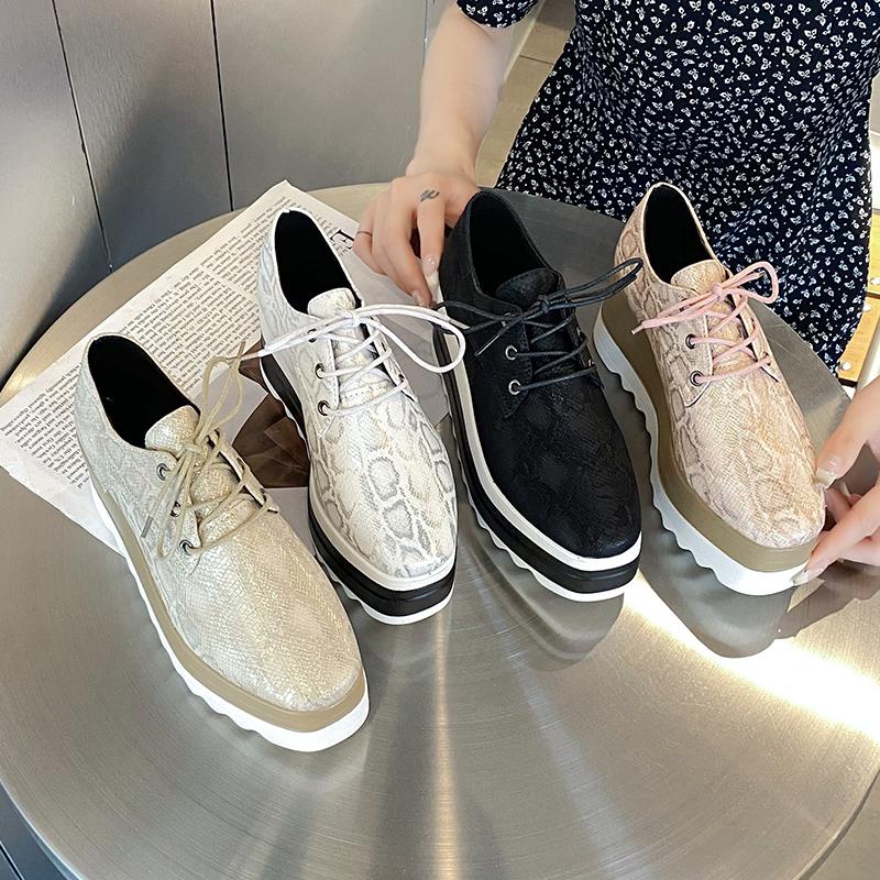 Мокасины из искусственной кожи со змеиным узором, женские, на толстой платформе, со шнуровкой, броги, женские, больших размеров, нескользящие, на толстой подошве, оксфордские туфли