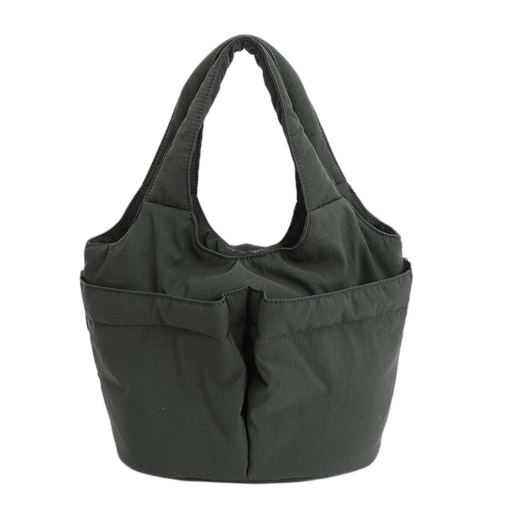 Multi-pouch Simple Commuting Tote Bag Large Capacity Solid Color Handbag Folded Bucket Bag Unisex