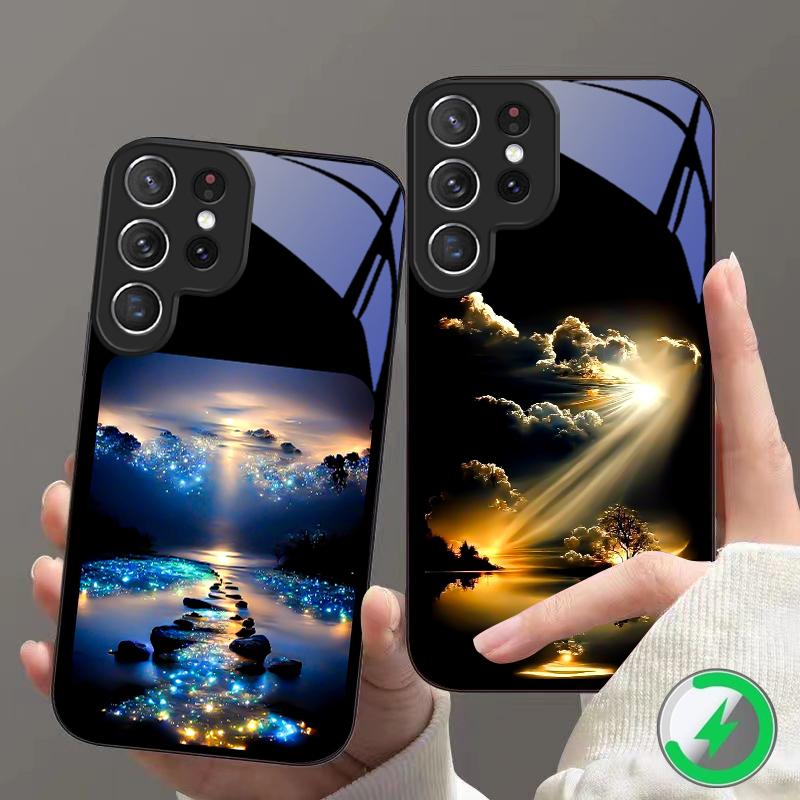 Фантастический ночной пейзаж Для Samsung S26 S20 Ultra S21 Pro S22 Plus S23 FE S24 Ultra S25 Для Magsafe Чехол на телефон со стеклянной задней панелью и бортиками
