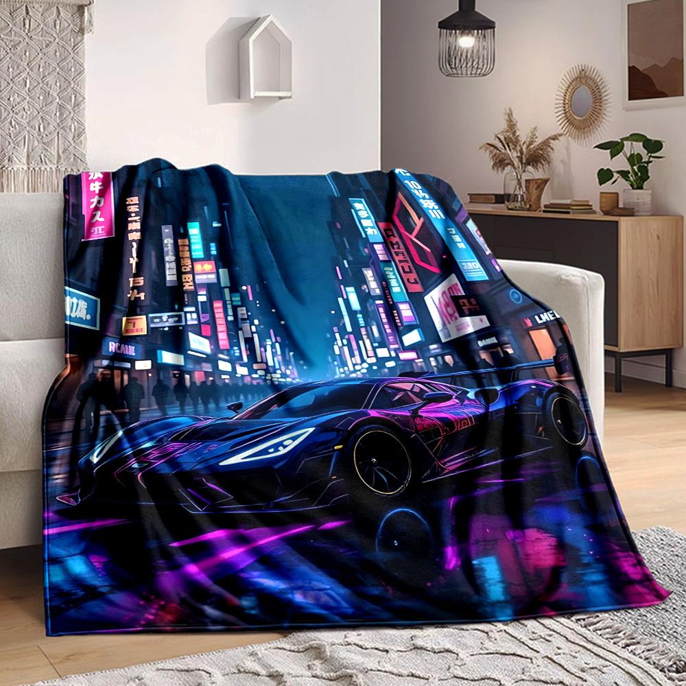 1pc Neon Cityscape Blanket Lightweight Flannel Blanket Throw Blanket For Sofa, Bed, Travel, Camping, Livingroom, Office, Couch