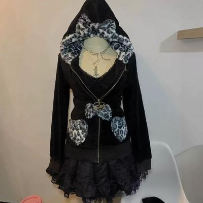 Уличная одежда Y2K Женская толстовка пуловер Ретро Харадзюку Розовый леопардовый принт Пэчворк Толстовка Модный тренд Спортивная одежда Толстовка Топ