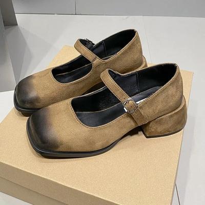 Модные французские туфли с коротким носком, женские, на толстом каблуке, весна 2024, новые туфли с квадратной головкой, на высоком каблуке, летние женские сандалии Мэри Джейн, Zapatos