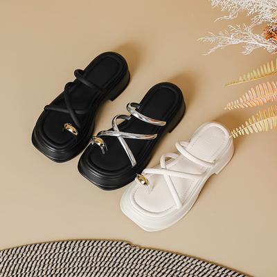 Серебристые женские летние шлепанцы на толстой подошве премиум-класса, новые, с зажимом для пальцев, сандалии-полушлепки, подошва-маффин, пляжная обувь