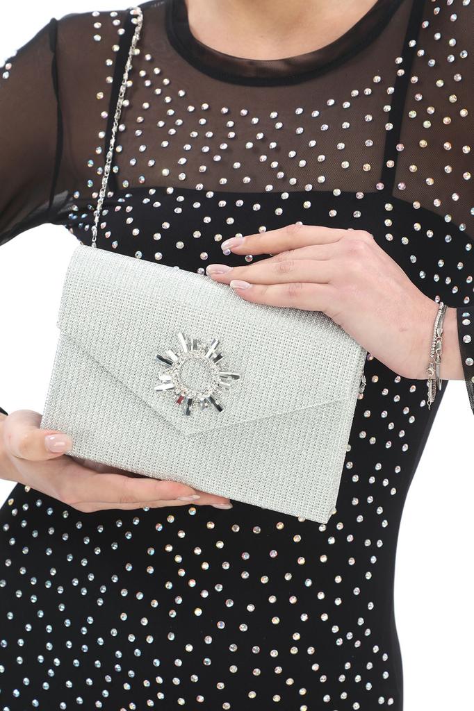 Women's Sea Bream Material Stone Accessory Magnetic Envelope Cover Usable Evening Dress Bag with Shoulder Strap