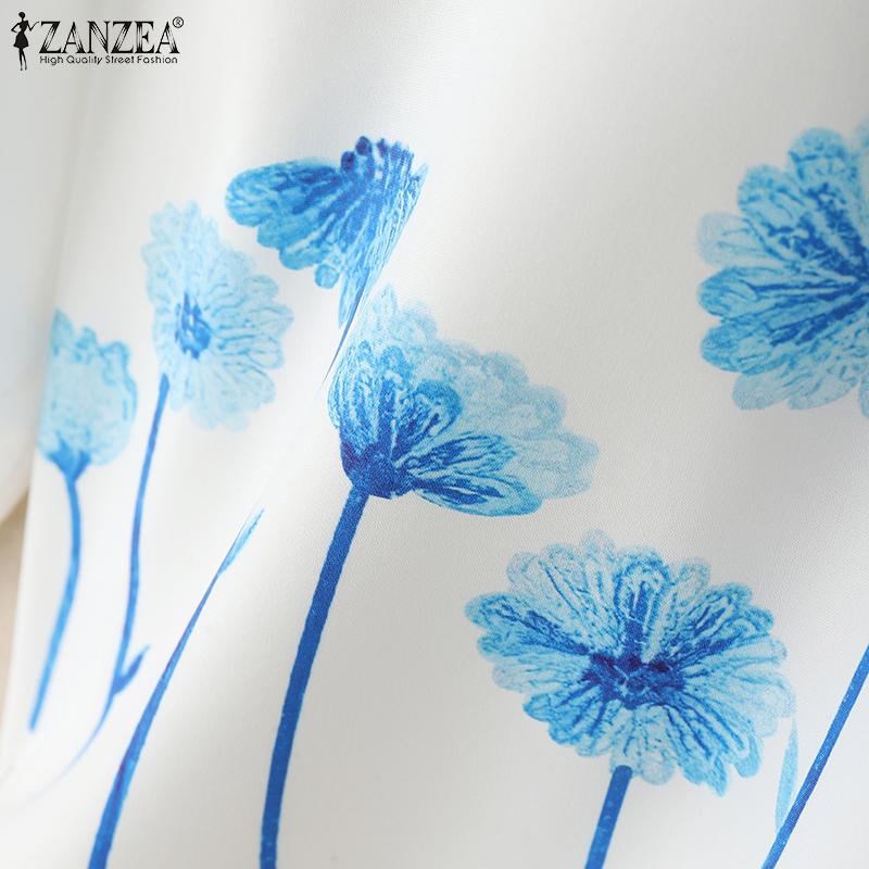 ZANZEA Женская повседневная свободная блузка с круглым вырезом и рукавами 3/4 с принтом