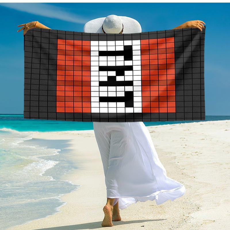 proof beach towel with Blocky pixel game pattern - soft,absorbent,quick-drying,machine washable - perfect for swimming,camping,bathing