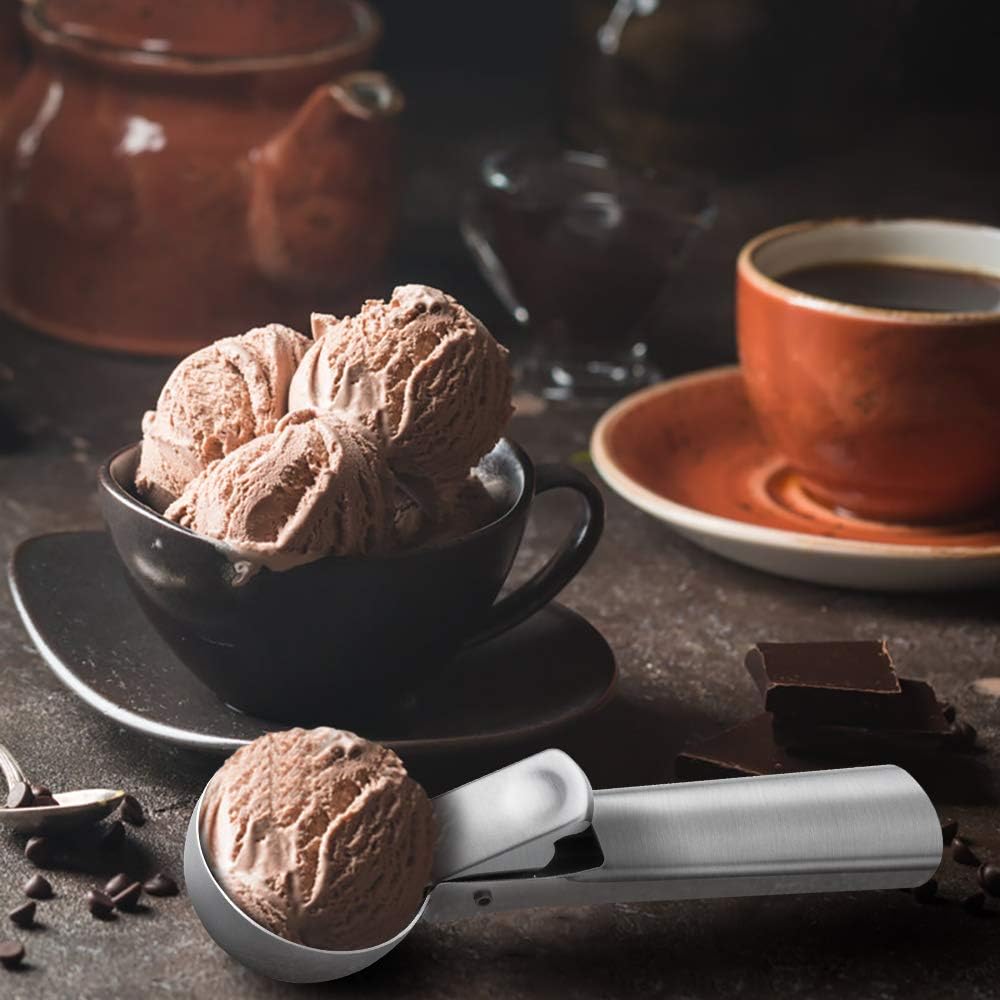 Stainless Steel Ice Cream Scoop with Trigger Fruit Scoop Frozen Yogurt Sundae Ice Cream Ball Spoon Stacks ARI