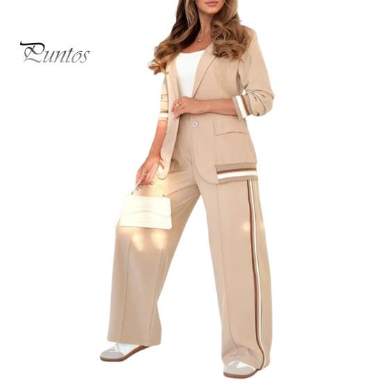 Женский костюм из 2 предметов: пальто, брюки, отложной воротник, длинные рукава, эластичный подол, куртка, широкие брюки с высокой талией, офисный наряд для поездок на работу