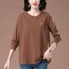 Mom's Cotton Long-Sleeve Plus Size T-Shirt - Spring/Autumn Style, Loose Fit, Belly-Covering Slimming Base Shirt