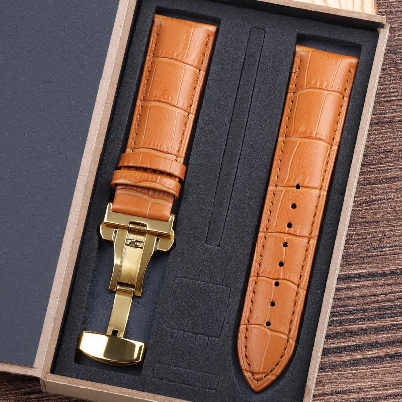 Ремешки для часов из натуральной коровьей кожи с коробкой WatchBand 4 мм 16 мм 18 мм 20 мм 21 мм 22 мм 24 мм Наручный ремешок Ремень Застежка-бабочка Браслет для часов