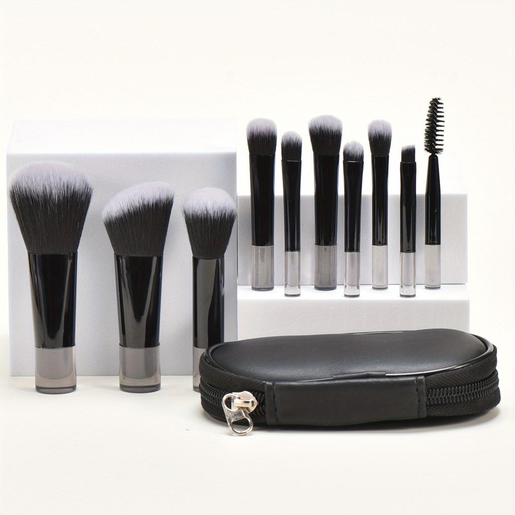 10 Black Mini Makeup Brush Travel Portable Makeup Tool Makeup Puff - Palm Brush Professional Makeup Tool Set