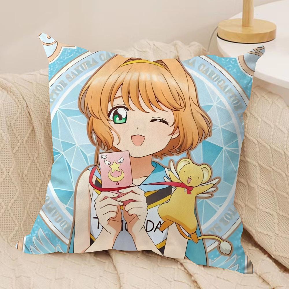Anime CCardcaptor SSakura Pink Cushion Cover Silky Short Plush Invisible Zipper Dustproof Sofa Pillow Case For Home Decor