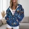 Womens Oversized Hooded Zip-Up Sweatshirt With Christmas Print Plus Size Long Sleeve Casual Top