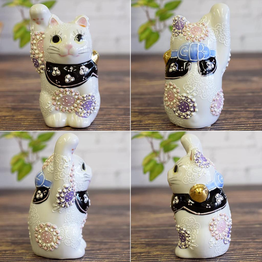 Японский склад манящая фигурка кошки керамическая посуда Кутани изделия правая рука манящая кошка цветок фиолетовый фэн-шуй удача интерьер в японском стиле