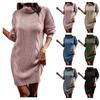 Women's Fashion Autumn/winter Solid Color High Collar Long Sleeve Wrap Hip Sweater Dress