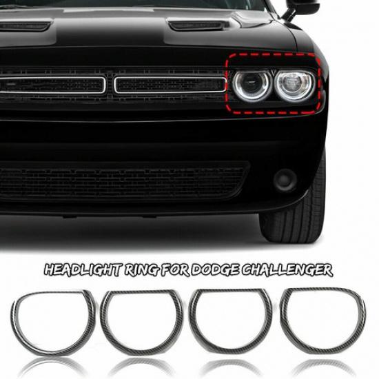 Carbon Fiber Car Front Headlight Cover Trim For Dodge Challenger 2015+ 4pcs/set