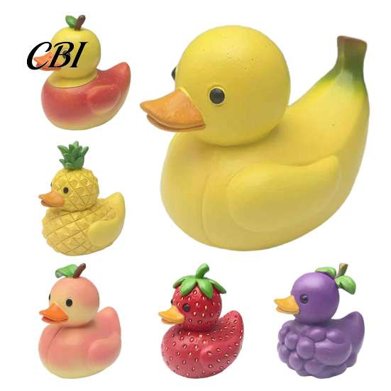 Unique Gifts for Friends Adorable Fruit Duck Figurine, Resin Apple Strawberry Peach Banana Sculpture, Mini Children Room Ornaments Desk Decor