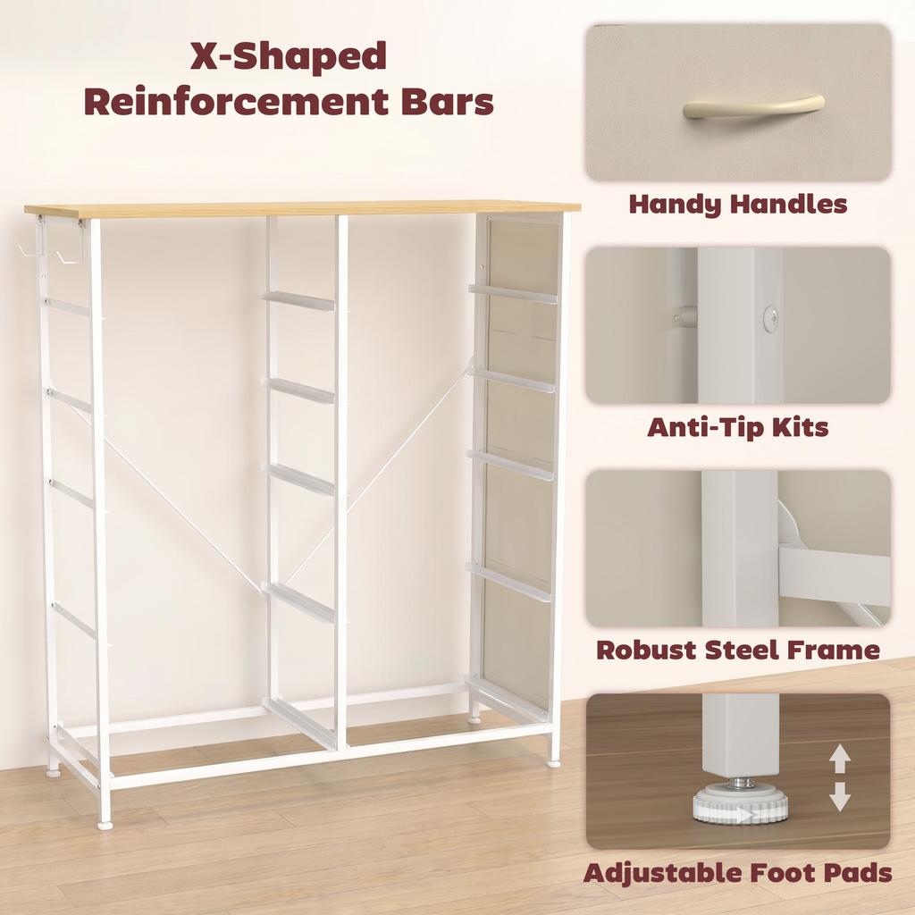 Chest of Drawers, Dresser with 10 Fabric Drawers, Tall Storage Unit with 4 Pockets and 2 Hooks Steel Frame, Beige
