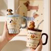 Cartoon Cat Mug With Lid And Straw High Value Household Ceramic Cup Girls Birthday Gift Water Cup