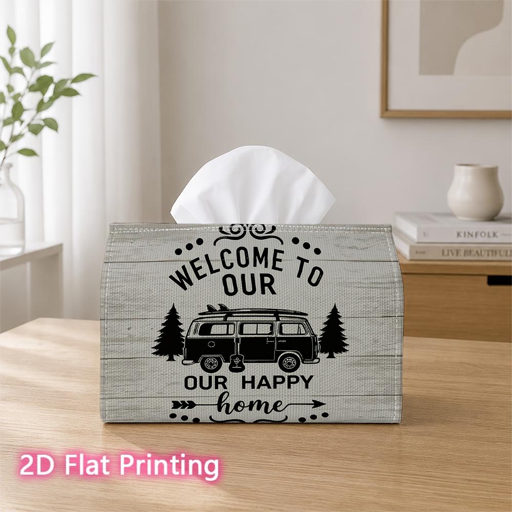 1pc 2D Flat Printed 17.78X10.92X12.95cm Tissue Box Welcome to Our Happy Home Suitable for Tissues/Roll Paper/Napkins CJH528S066