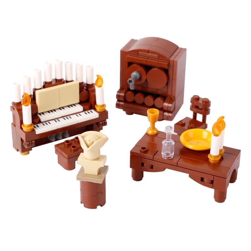 MOC Средневековый Город Строительный Блок Кухня Дом Мебель Спальня Столовая Фигурки Солдат Шлем Сборка Кирпичи для Скота Игрушки