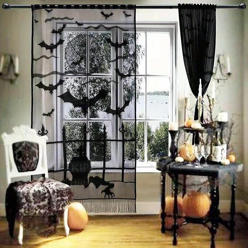 1pc Halloween Decoration Spider Witch Bat Skull Door Curtain Ghost Festival Black Lace Curtain Home Party Decoration