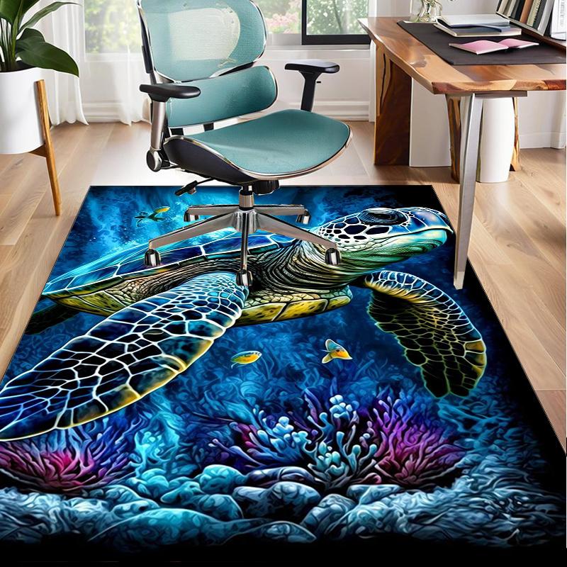 Cartoon Sea Turtle Artwork Office Rug Chair Mat, Entryway Carpet, Suitable for Front Door, Bedroom, Living Room, Desk, Holiday Gift