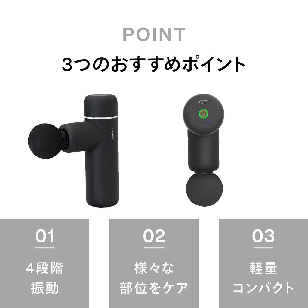 TWINBIRD Уход за телом Ручной USB 4 Мощная вибрация Подарок для Уважения к Пожилым Пистолет, Пистолет, Зарядка, Уровни, День Отца, День Матери, День, Черный,