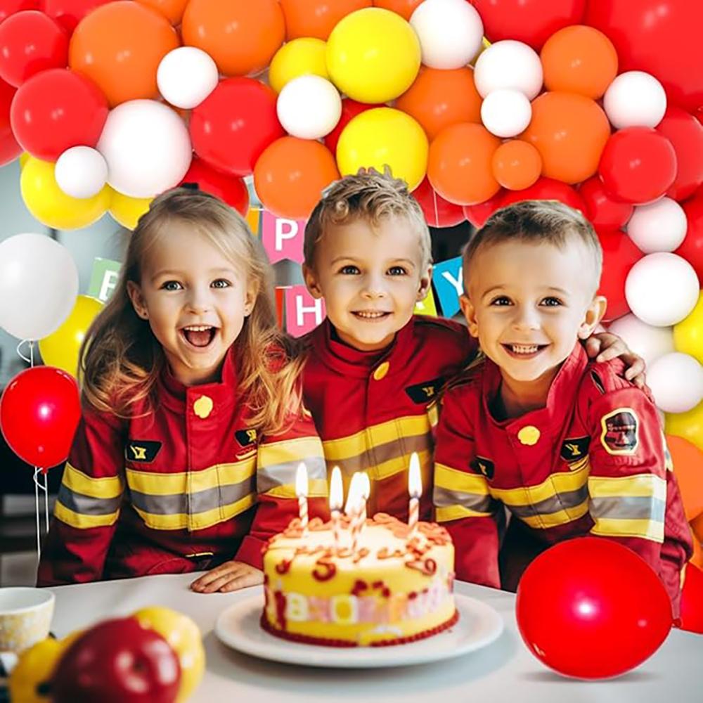 Orange Balloons Garland Red Yellow Balloon Arch Kit Firefighter Theme Birthday Party Firefighter Fire Truck Wedding Decoration