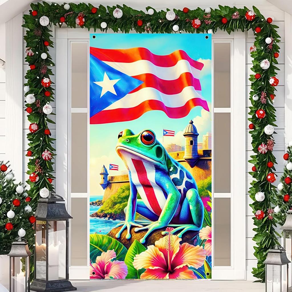 Happy Three Kings Day Epiphany Day Door Cover Banner Backdrop 71 x 35 inch Three Kings and Puerto Rican Flag Party Hanging Backdrop Photography