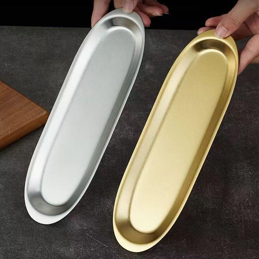 Stainless Steel Picnic BBQ Plate Long Plate Food Serving Dish Sushi Plate Outdoor Tableware
