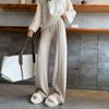 Autumn Winter Women Basic Warm Wide Leg Pants High Waist Black Beige Drawstring Knitting Trousers Casual Knitted Basic All-Match Pants