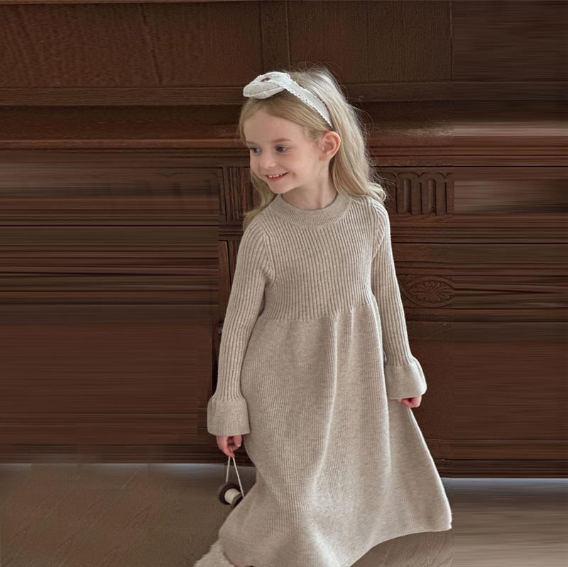 Girls Knitted Dress Autumn Winter New Children Gown Princess Solid Color Kids Fashion Sweater Dresses Baby Clothes