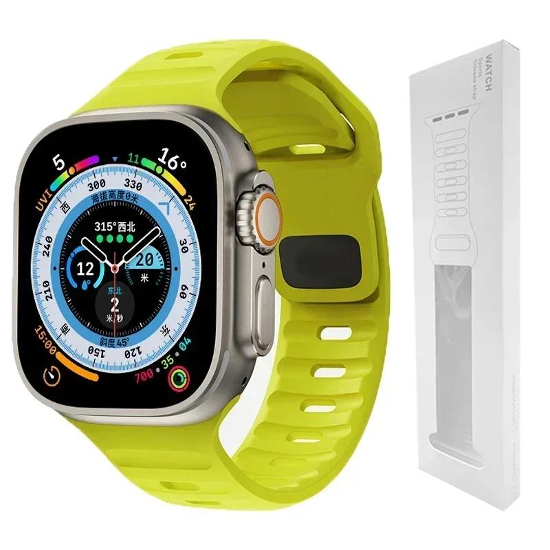 Мягкий силиконовый ремешок для Apple Watch Band Ultra 2, 49 мм, 44 мм, 45 мм, 42 мм, 41 мм, 42 мм, спортивный ремешок для часов iwatch Serise 5, 6, 7, 8, 9, браслет