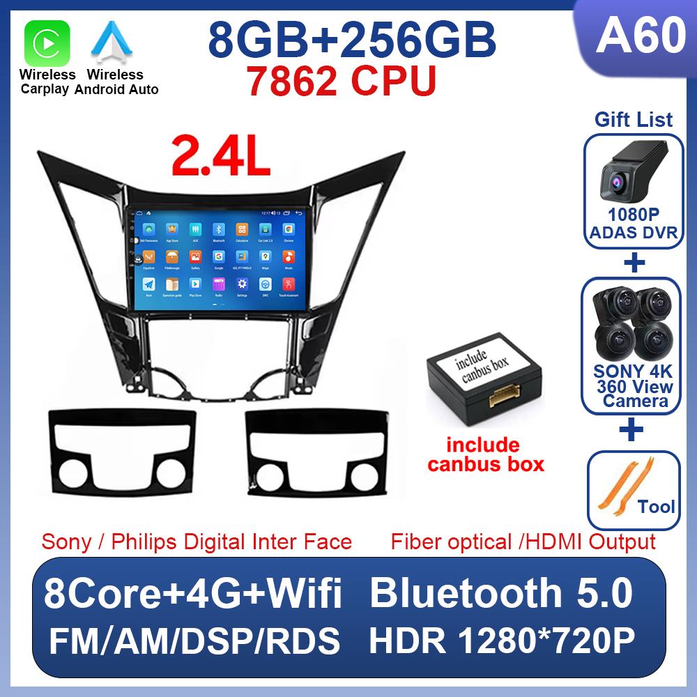 Для Hyundai Sonata 6 YF 2009 - 2015 Android 14 автомобильный радиоприемник мультимедиа видеоплеер GPS навигация AI Voice 4G CarPlay головное устройство