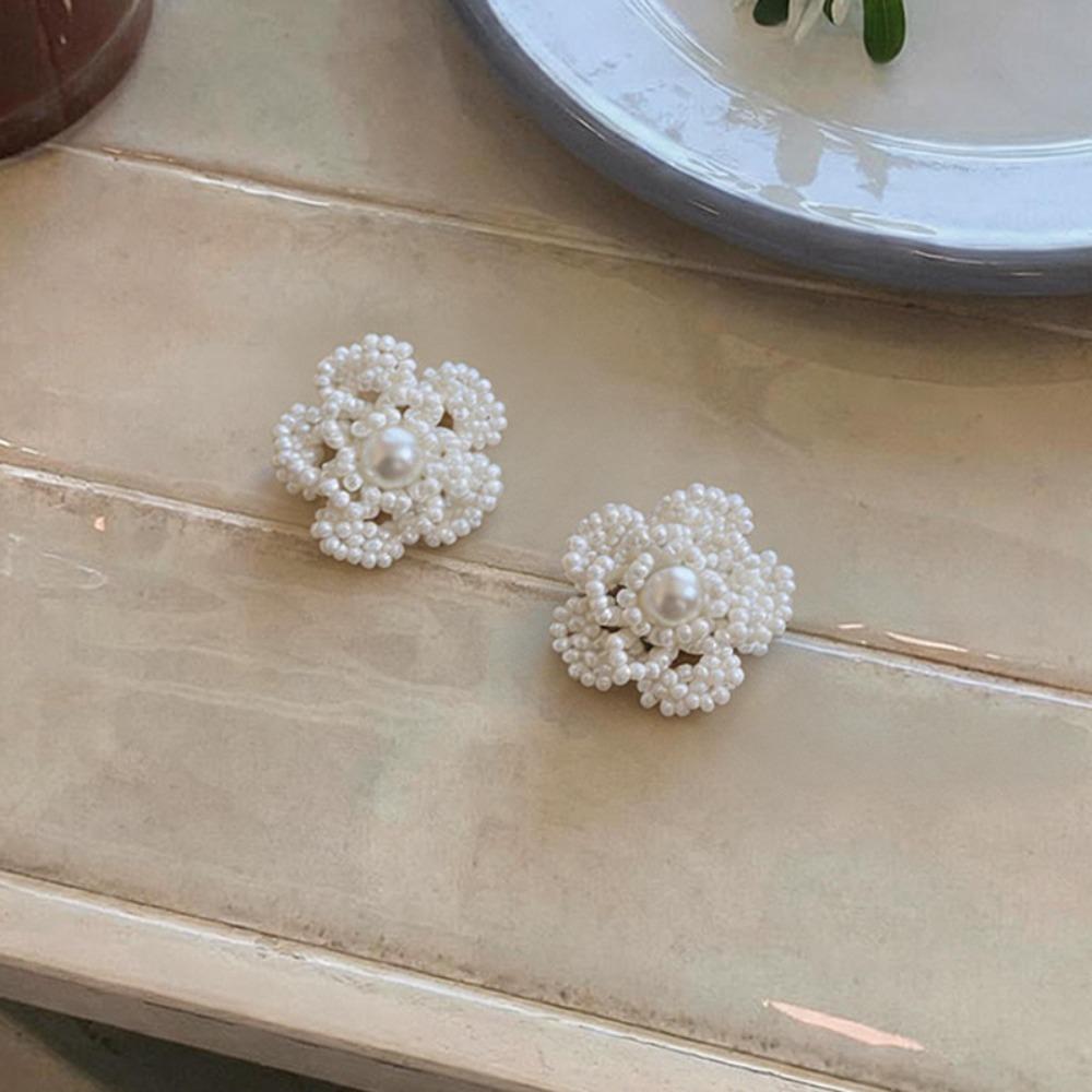 1pair Resin Fabric Fabric Flower Earring Contrasted Blush-colored Ear Accessories Women Girl