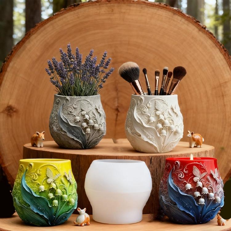 Силиконовая форма для кашпо с цветочным узором и бабочкой с антипригарными поверхностями, идеально подходящая для литья смолы, бетонных поделок и подарков ручной работы