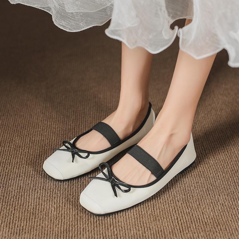 Fashion French Flat Bottom Bow 2024 Spring New Ballet Shoes Square Head Strap Comfortable Everyday Versatile Fashion Single Shoe Women
