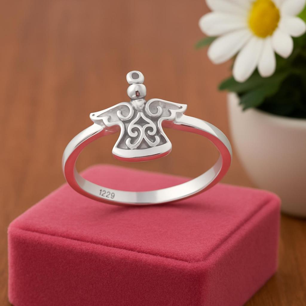 Минималистичное женское кольцо из стерлингового серебра 925 пробы с силуэтом ангела