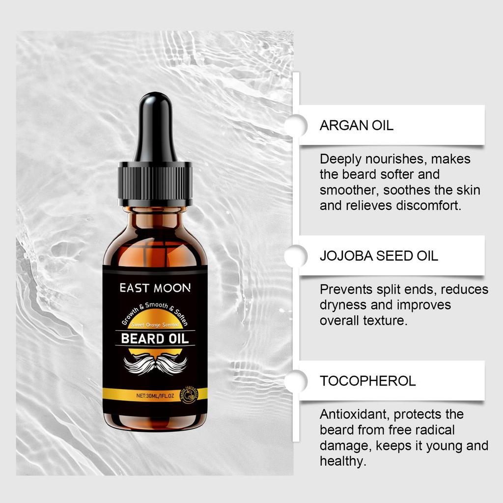 Men's Beard Oil Set – Deeply nourishes, smooths, moisturizes, and adds shine to beard hair while removing odor, showcasing masculine charm.